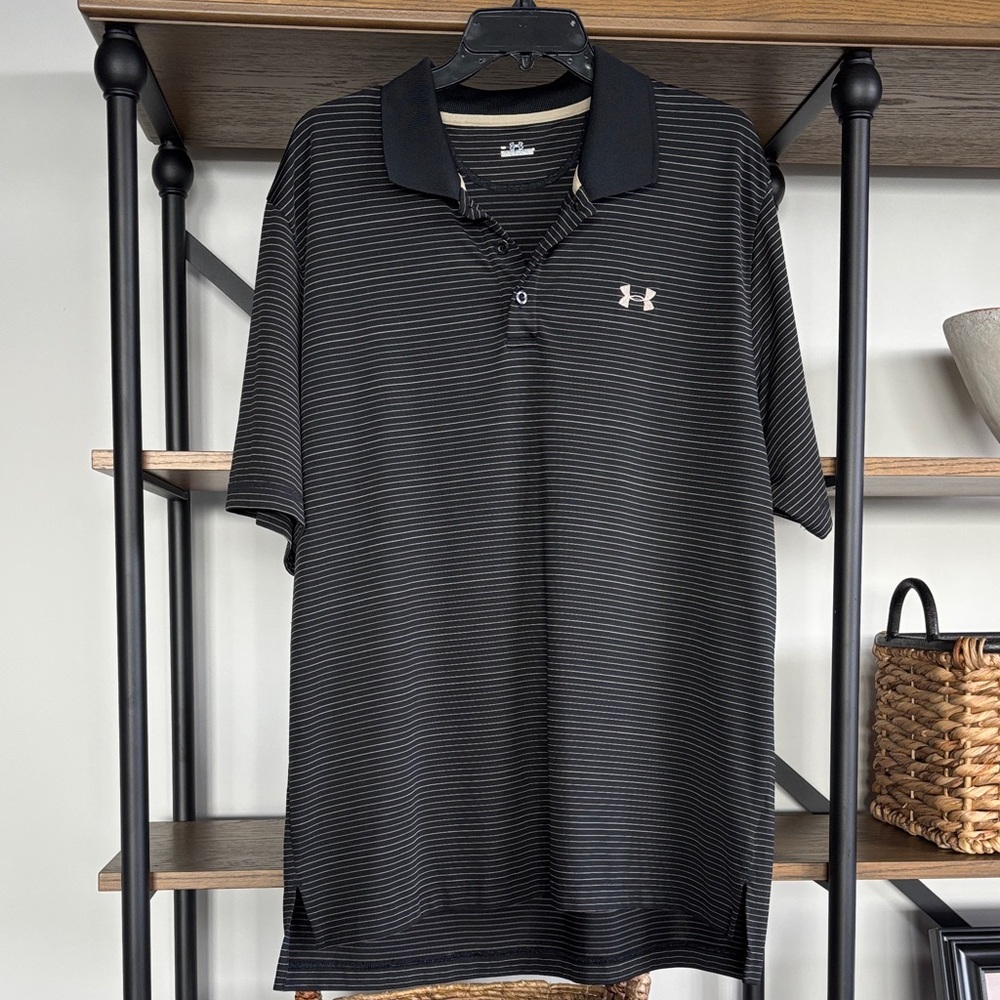 Under Armour Men's Polo with Black and Gray Stripes